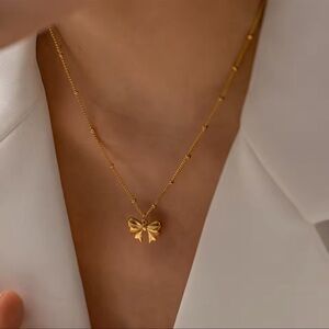 18K Gold Plated Stainless Steel Bow Pendant